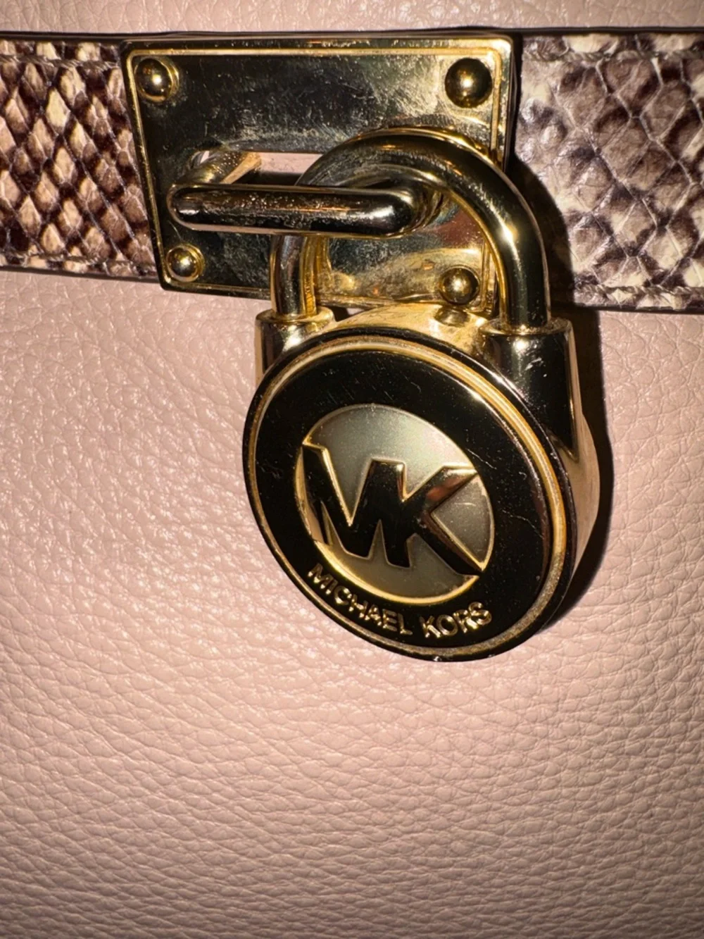 ❤️Michael Kors Hamilton Satchel Snake Trim Lock Bag Blush Beige